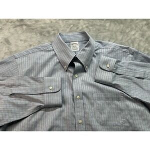 Brooks Brothers Dress Shirt Mens 17-33 Regent Fit Button Down Blue Check Office